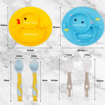 Baby Silikonski Plošča Set Self-Hranjenje Antislip Krožnik Sesalna otroška Namizna Silikonski Jed za Otroka-Led Odvajanja 9 Mesecev+