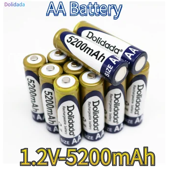 Dolidada nove baterije AA 5200 mAh baterija za ponovno polnjenje Ni-MH baterije AA 1,2 V ure, miši, računalniki, igrače v+Polnilec