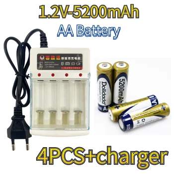 Dolidada nove baterije AA 5200 mAh baterija za ponovno polnjenje Ni-MH baterije AA 1,2 V ure, miši, računalniki, igrače v+Polnilec