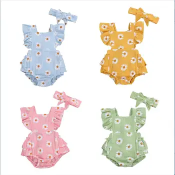 0-24M Newborn Baby Ruffles Cvetlični Romper Enem Kosu Backless Obleka, Obleke