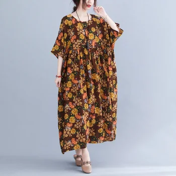 Kratek rokav bombaž letnik cvetlični obleke za ženske priložnostne svoboden dolgo ženska poletna obleka elegantna oblačila 2021