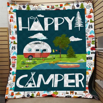 Osebno Odeja Vrgel Odejo Happy Camper To je Naš Srečen Kraj Lahek Super Mehko Udobno za Dekorativne Kavč Kavč Posteljo