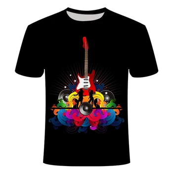 2021 Poletje Novost Moške Glasba Rock 3d Kitara Priložnostne Kovinski Shirt Tiskanje Gothic Animacija Oblačila, Kratki Rokavi blagovne Znamke, Oblikovanje T-sh
