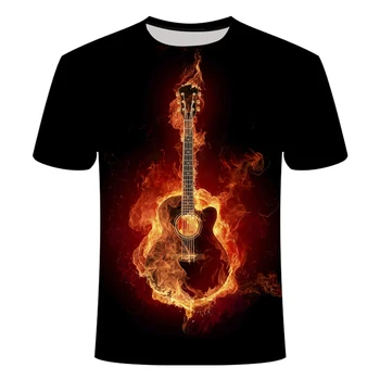 2021 Poletje Novost Moške Glasba Rock 3d Kitara Priložnostne Kovinski Shirt Tiskanje Gothic Animacija Oblačila, Kratki Rokavi blagovne Znamke, Oblikovanje T-sh