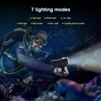 Podvodni 100m vodoodporna LED potapljanje taktično svetilko 20000Lumens 6x XHP90 fotografija Video fill light z 18650 polnilnik