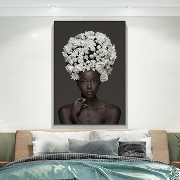 Cvetje na Glavo Platna Slike Na Steni Umetnosti Plakatov in Printa Afriška Ženska Nordijska Umetniške Slike Doma Stenski Dekor Cuadros