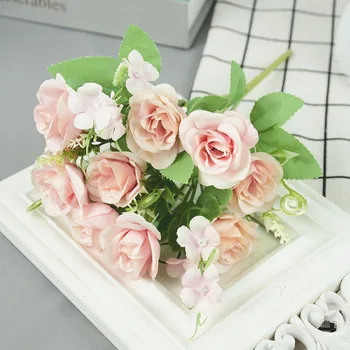 1 Šopek Svile Dvignila Umetno Cvet Poročno Dekoracijo Rose Šopke Za Domov Stranka Vaza Namizni Dekor Plastični Ponaredek Cvetje