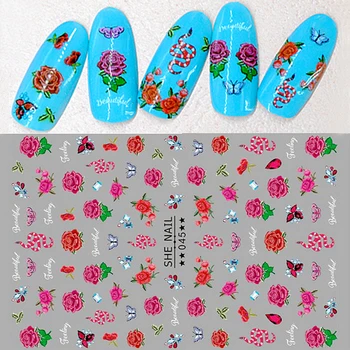 2 listov, samolepilne rose cvet nohte, nalepke, nalepke za nail art okraski za manikiranje ponaredek nohti dobave orodje SHE037-052