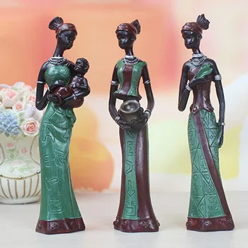 3pcs Afriške Slika Ženske, Kiparstvo Plemenski Gospa Smole Obrti Figur Okraske Ustvarjalne Namizje Kip Doma Dekor Dodatki