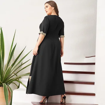 Ženske Nove Plus Velikost Dress Vintage Čipke Mozaik Split Robom Trdna Pol Rokav Maxi Stranka Dolgo Črna Ženska Obleka Vestidos