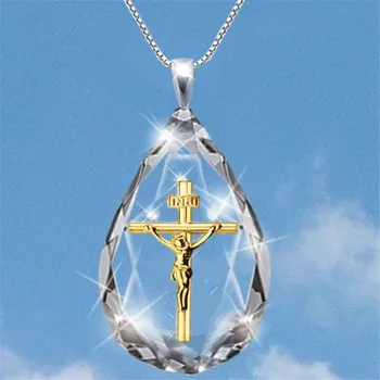 2021 Pregleden Kristalno Križ Ogrlice Jezus Krščansko Vero Obesek za Ogrlico Ženska Človek Poseben Festival Nakit