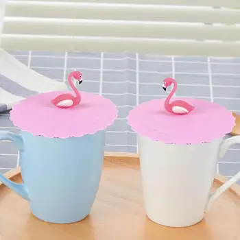 Silikonski Flamingo Pokal Skp Neprepustne Pokal Pokrovi Toplotno Odporen Večkratno Uporabo Zaprti Zajema Kuhinjo Tea Cup Dodatki
