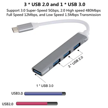 LccKaa USB C Hub 3.0 Tip C 4 Port Multi Splitter OTG Adapter Za Xiaomi Lenovo Macbook Pro Air PC Računalnik, Prenosnik Dodatki