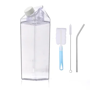 500 ml/1000 ml Mleka Karton Steklenico Vode, BPA Free Plastike Prenosni Počistite Polje za Sok s Čopičem & Slame