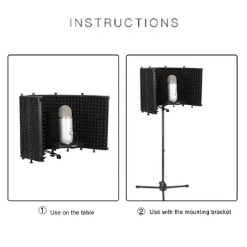 Zložljivi Mikrofon Izolacije Ščit Studio Za Snemanje Zvoka Absorbira Goba Filter, Nastavljiv Kota Mic Veter Ščit Izolator