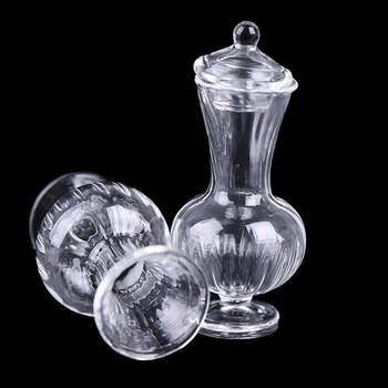 1:12 Lutke Miniaturni Vaza Glass Candy Jar Simulacije Sladkarije Steklenico Model Igrača