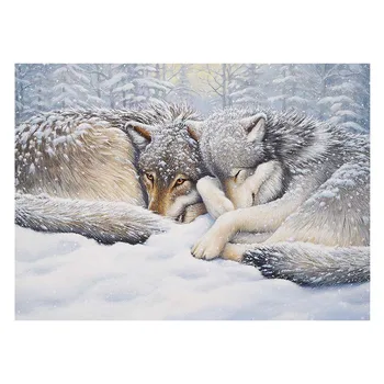 LZAIQIZG 5D DIY Celoten Kvadratni/Krog Diamond Vezenje Dve Volkovi Nekaj V Sneg Diamond Slikarstvo Živali, Ročno izdelana Darila Dom Dekor