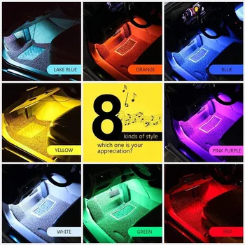 Avto LED RGB Vzdušje Trak Svetlobe USB Brezžični Daljinski Glasovni Nadzor Dekorativni Stopala Lučka Auto Notranje zadeve Dinamičnega Okolja Lučka