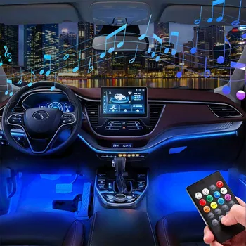 Avto LED RGB Vzdušje Trak Svetlobe USB Brezžični Daljinski Glasovni Nadzor Dekorativni Stopala Lučka Auto Notranje zadeve Dinamičnega Okolja Lučka