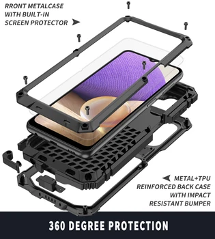 R-Samo Težka Oklep Primeru Telefon Za Samsung Galaxy A32 Kovinsko Aluminijasto Zaščitno torbico & Opora Za Samsung Galaxy A32 5G