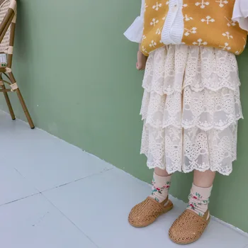 Korejski modni stil dekleta čipke princesa krila srčkan baby vezenino plastno krilo stopenjski krila Poletja, Girl Obleke