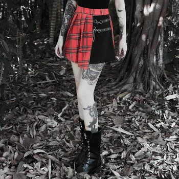 Kariran šivanje seksi hladno punk ženski gothic nabrano krilo krilo Harajuku ulični stil gotike rdeče kariran mini krilo ženske punk