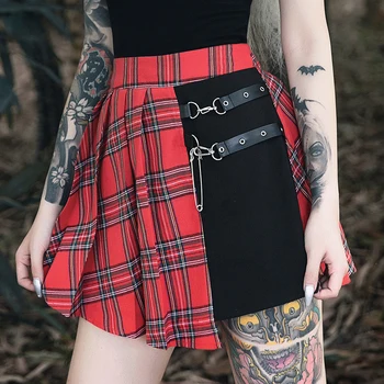 Kariran šivanje seksi hladno punk ženski gothic nabrano krilo krilo Harajuku ulični stil gotike rdeče kariran mini krilo ženske punk