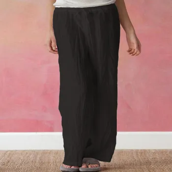 Moda za Ženske Bombaž Perilo Svoboden Priložnostne polne Barve, Visoka Vitka Dihanje Povoj Širok Noge Hlače Hlače Pantalones Mujer#g3