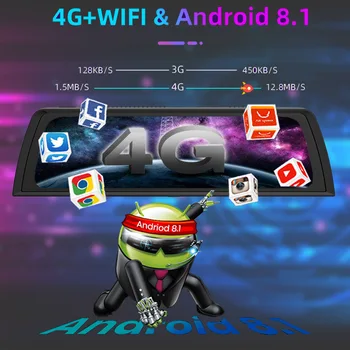 WHEXUNE 10 Inch 4G Android 8.1 Avto DVR GPS 4G RAM FHD 1080P video snemalnik Dual Objektiv nadzorna plošča Kamera, WiFi App Nadzor na daljavo
