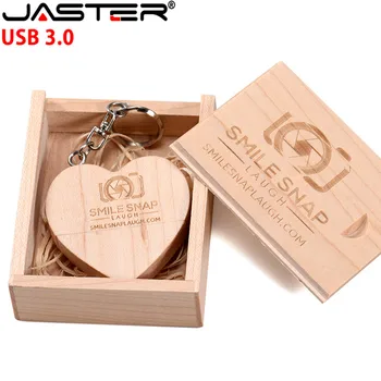 JASTER USB flash disk 128GB leseno srce oblika USB3.0 embalažo polje pen drive 64GB 16GB 32GB fotografija Brezplačno darilo po meri logo