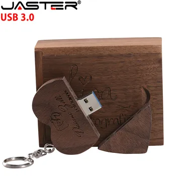 JASTER USB flash disk 128GB leseno srce oblika USB3.0 embalažo polje pen drive 64GB 16GB 32GB fotografija Brezplačno darilo po meri logo