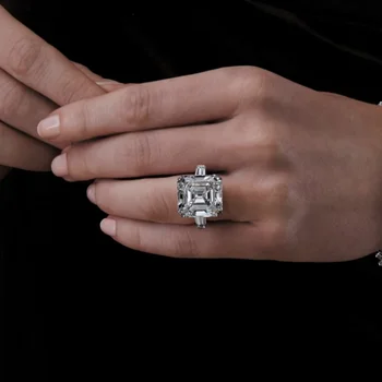 Luksuzni 925 Sterling Srebro Asscher cut Simulirani Diamond White Sapphire Gemstone, Poroke, Posla Prst Obroči Fine Nakit