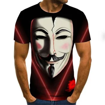 Poletje Nova Ulica Divje Klovn Obraz T-shirt 3D Tiskanje V programu Word Vendetta Grafični Kratka Sleeved Grozo Masko Hip-Hop Posadke Vratu vrh