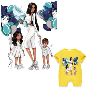 DIY Pribor Obliž Balon Družini Stranka Diy Termalnih Vroča Solza Nova Zasnova Toplotni Obliži Za Baby Girl T-Shirt Obleke