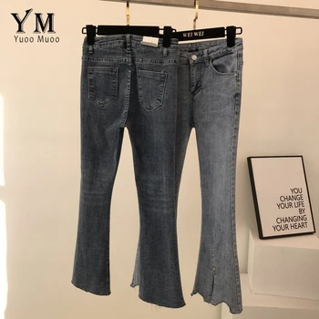 YuooMuoo Ins Vroče Mehko Fant Jeans za Ženske korejski Moda Visoko Pasu Split Kavbojke Flare Hlače Plus Velikost Harajuku Traper Hlače