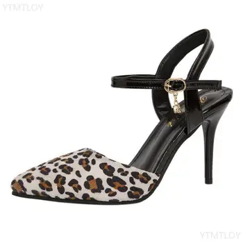 Seksi Leopard Mešane Barve Stiletto Pete, Črpalke, Čevlji Za Ženske Modni Konicami Prstov Usnje Lady Visokih Petah Zapatos De Mujer Tacon