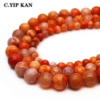 C. YIP KAN Naravnega kamna oranžna rainbow kamen krog biseri, ki je primerna za Diy ročno izdelana zapestnica kroglice nakit proizvodnje ac