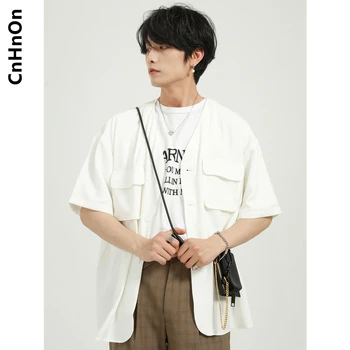 Pomlad in poletje novih izdelkov v korejskem slogu svoboden barva Proti-vrat žep za kratek sleeved srajca moški M6-A-ZB08