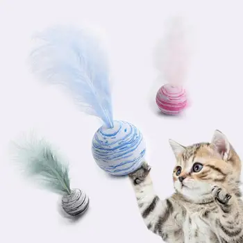 EVA Materiala lahki Pena Žogo Mačka, Igrače, Izdelki za Hišne živali Zvezdnato Nebo Žogo Plus Pero Metanje Smešno Interaktivne Plišastih Igrač