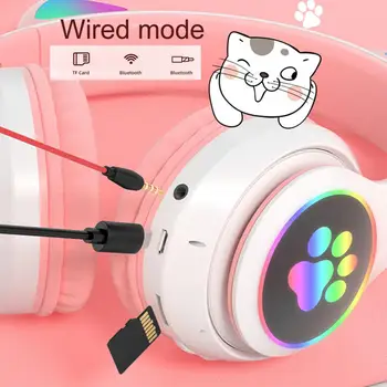 Bliskavica Luštna Mačka Ušesa Bluetooth Brezžične Slušalke z Mikrofonom Lahko kontrolna lučka LED Fant Dekle Stereo Glasbe Čelada Telefonske Slušalke Darilo