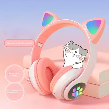 Bliskavica Luštna Mačka Ušesa Bluetooth Brezžične Slušalke z Mikrofonom Lahko kontrolna lučka LED Fant Dekle Stereo Glasbe Čelada Telefonske Slušalke Darilo