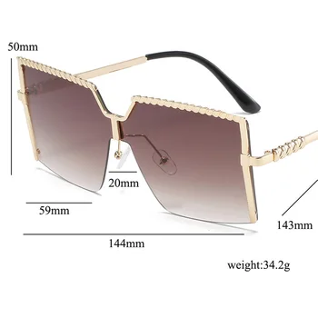 Prevelik Kvadratnih sončna Očala Ženske 2021 Nove Luksuzne blagovne Znamke Oblikovalec Rimless Gradient sončna Očala Lady Letnik Velik Okvir Odtenek UV400