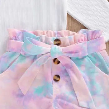 Pudcoco Malčke Baby Girl Obleke Jeseni Dolgo Sleeve Solid Color Turtleneck Pulover Tie Dye Hlače 2Pcs Obleke Športna Oblačila