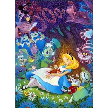 Disney 5d diy diamond vezenje Cartoon princeso diamond slikarstvo Alice v Čudežni deželi polno kvadratnih Nosorogovo mozaični okras