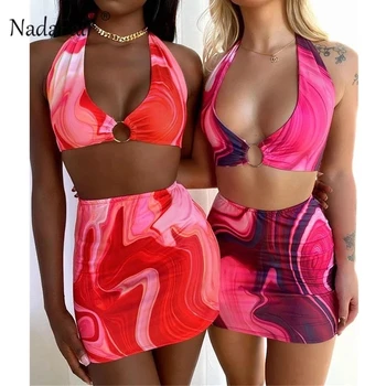 Nadafair Tie Dye Natisnjeni Mini Bodycon Obleko Festival Obleke Party Klub Za Ženske Backless Povodcem Izrežemo Seksi Poletje Obleko 2021