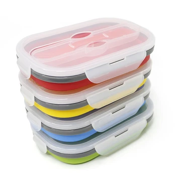 Silikonski Kosilo Polje Posode za Shranjevanje Hrane Stackable Bento Škatle Obrok Prep Posodo Zložljive Mikrovalovna BPA Free Plastike Pokrovi