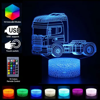 3D Stereo Avto Noč Svetlobe 16 Barv Oddaljen Nadzor LED namizne Svetilke Za Otroke Spalnica Otroci Božični Dekor Darila Brezplačna Dostava