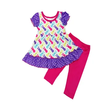 Malčka dekle velikonočni zajec obleko vzorec in pika vrh in gamaše, dekle pomlad obleko