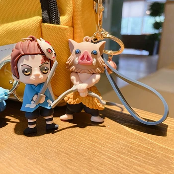 Risanka Anime Demon Slayer Lutke Keychain Kawaii Kimetsu Ne Yaiba Dejanje Igrača Slika Obesek Za Ključe Mini Model Otroci, Otroci Igrače Darilo