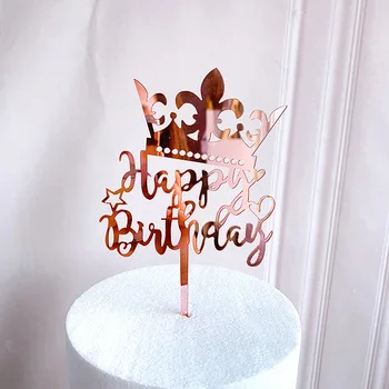 Rose Zlata Happy Birthday Cake Pokrivalo Dvostranski Ogledalo Akril Zlato Cupcake Toppers Happy Birthday Party Supplies Torta Dekor